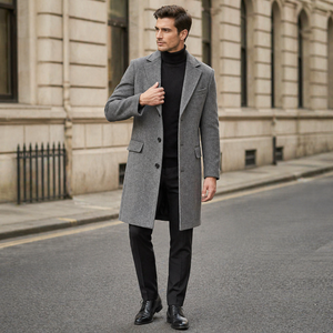 Men’s Grey Overcoat | Wool blend | Stand collar, tailored