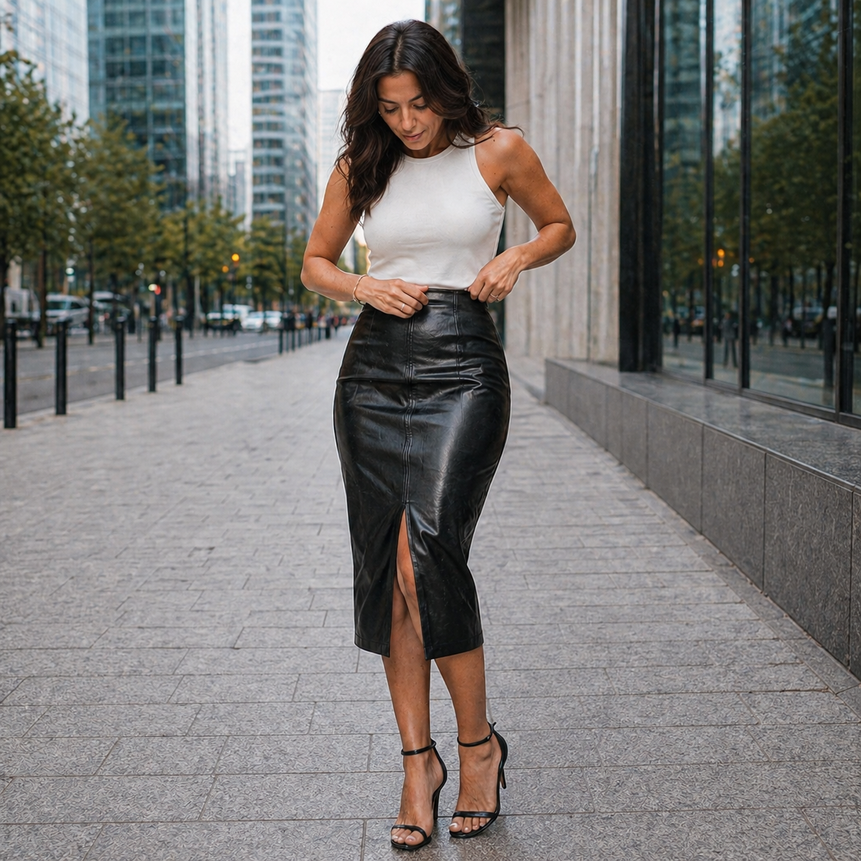 Midi Skirt | Black Leather, Fitted Style
