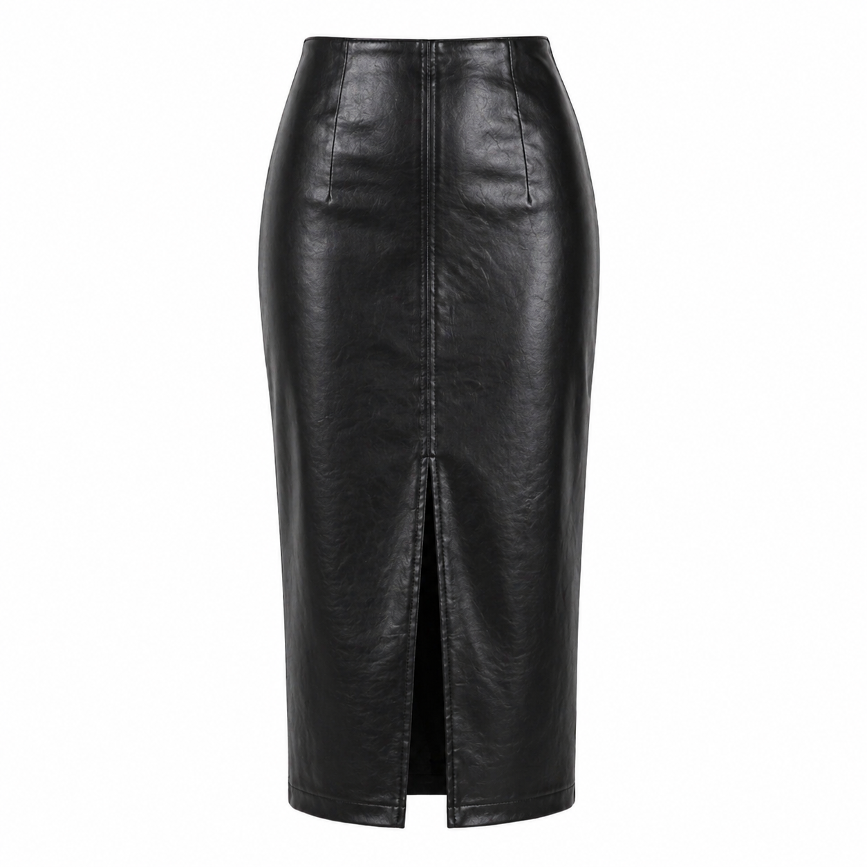 Midi Skirt | Black Leather, Fitted Style