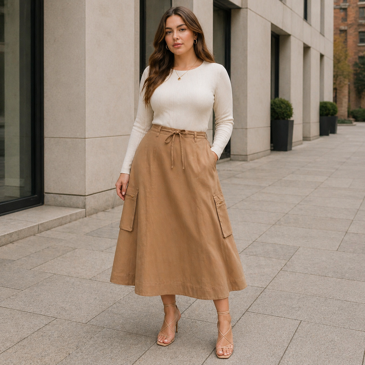 Women's Midi Skirt | Adjustable High Waist | Utility Style