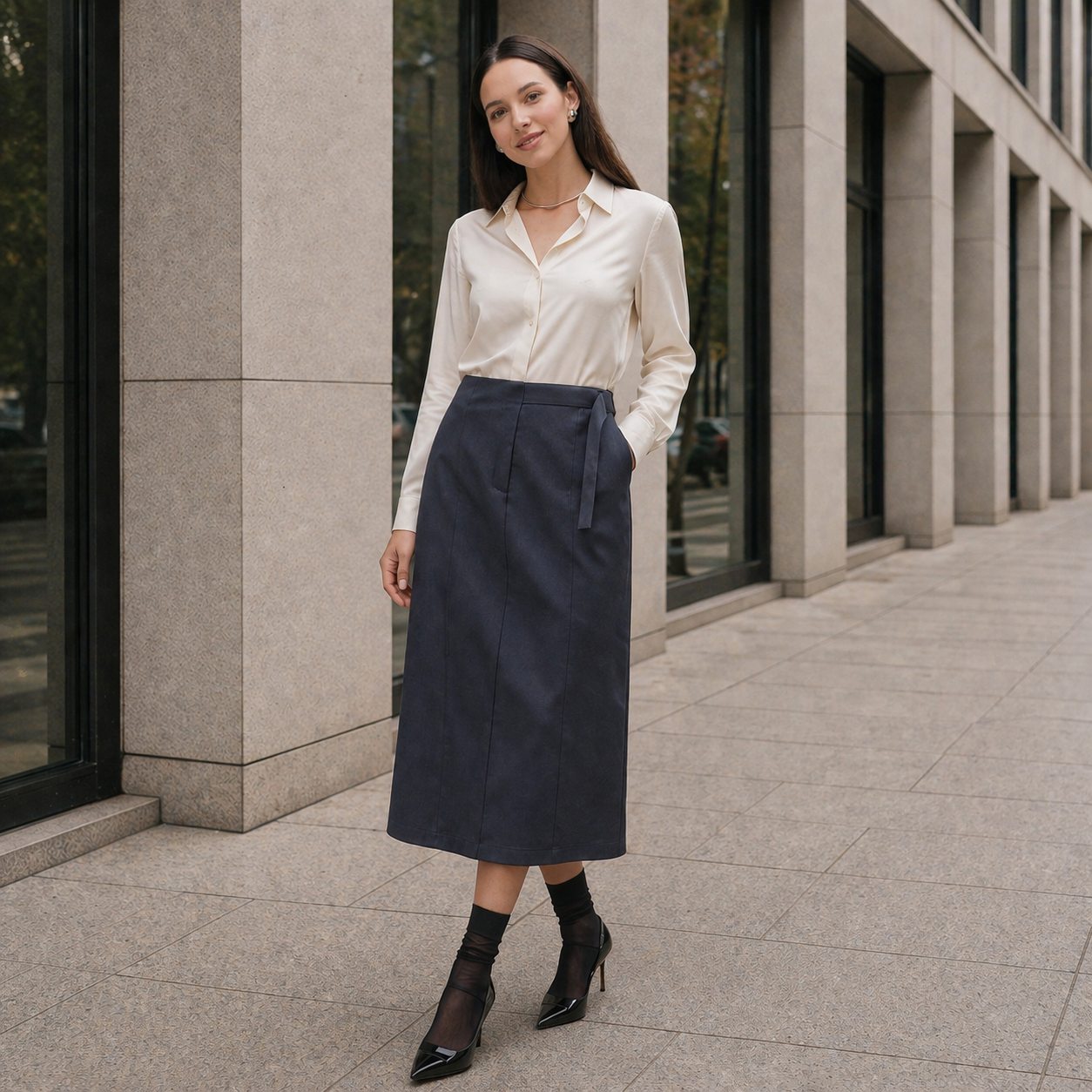 Women's Midi Skirt | Adjustable Waist | Dark Gray