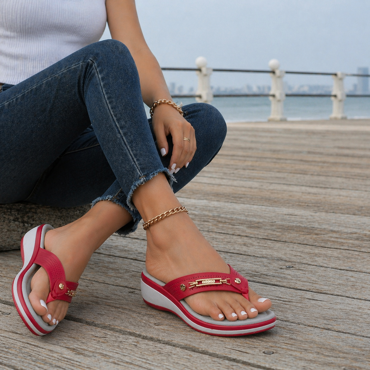 Women's sandals | Orthopedic support, red | Comfortable