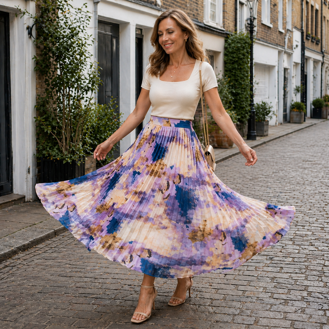 Women's Maxi Skirt | Floral Design, Pleated Details