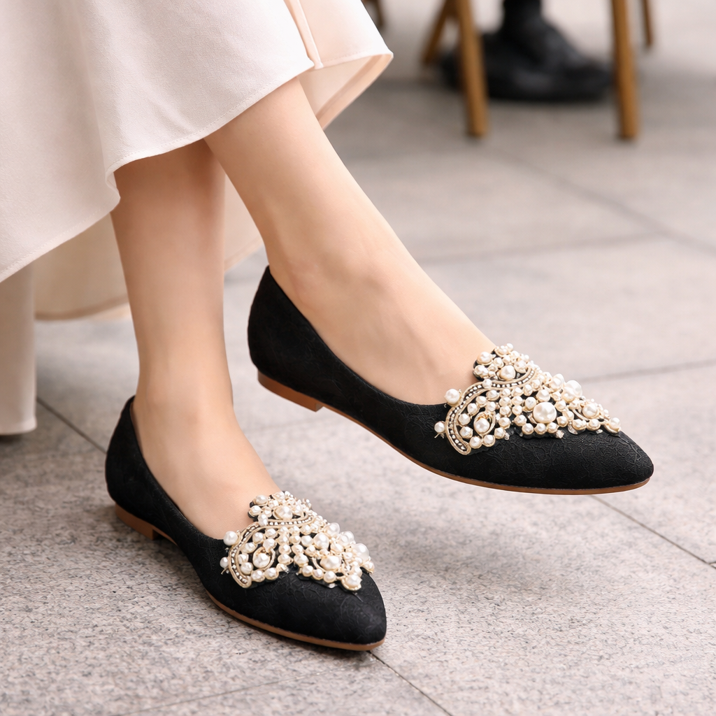 Women's Ballet Flats | Pearl Detail, Elegant Slip-On Comfort