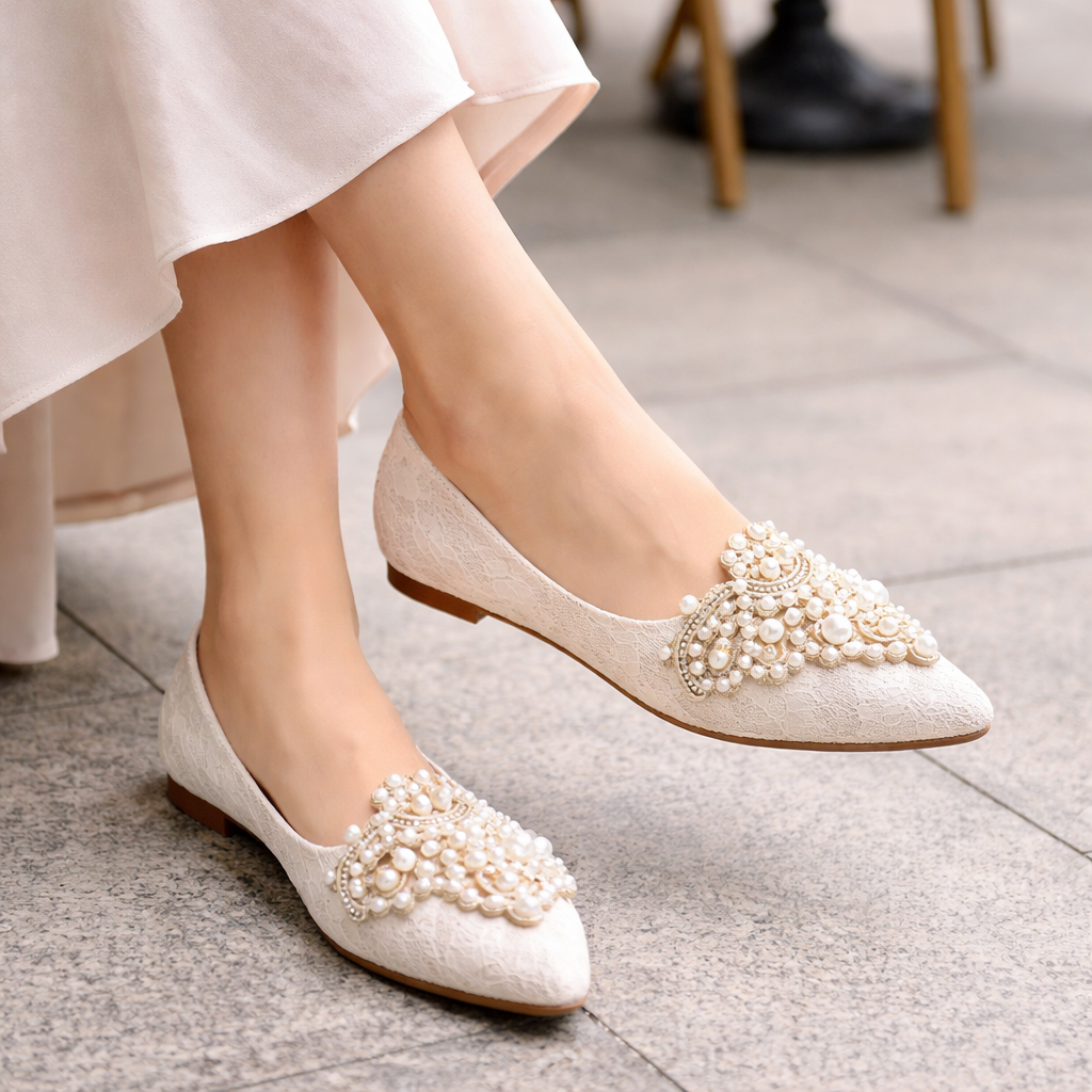 Women's Ballet Flats | Pearl Detail, Elegant Slip-On Comfort