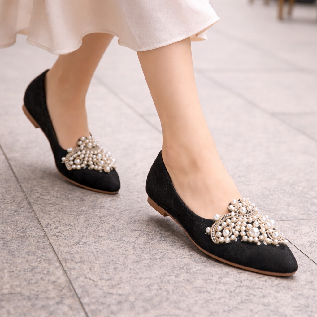 Women's Ballet Flats | Pearl Detail, Elegant Slip-On Comfort