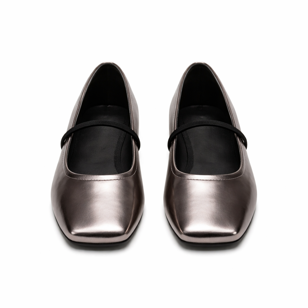 Women's Ballet Flats | Square Toe | Metallic Finish, Slip On Comfort