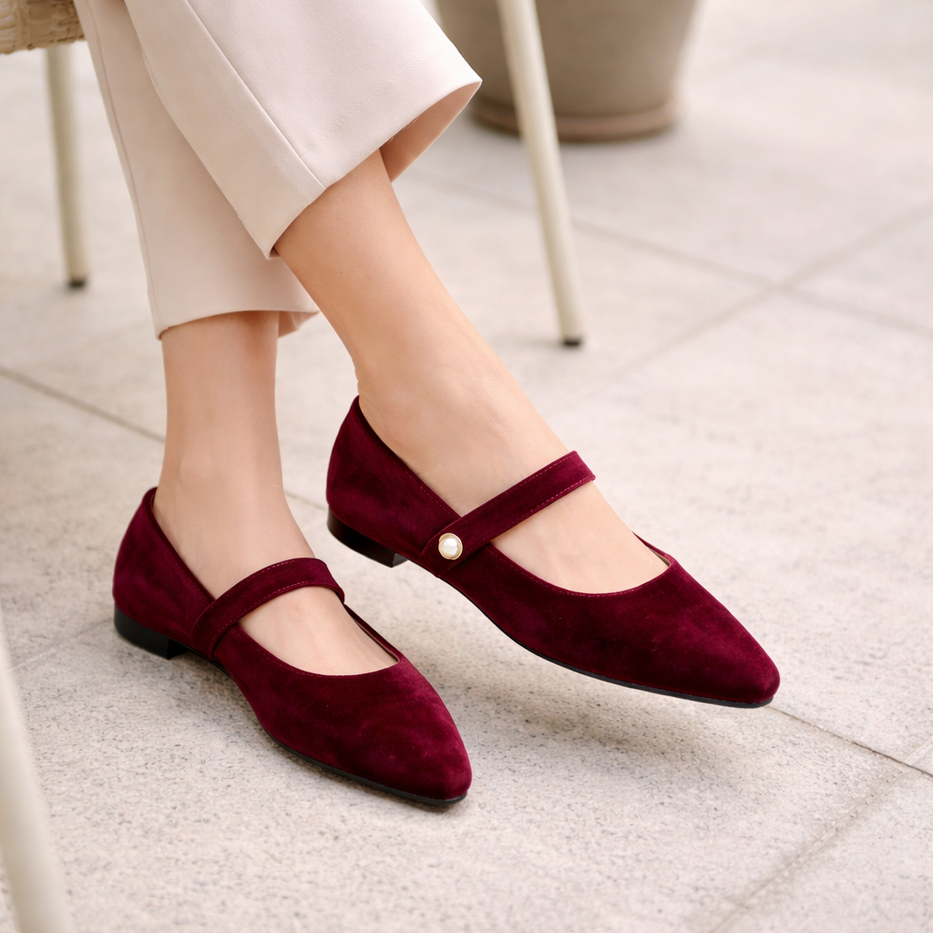 Women's Ballet Flats | Pointed Toe | Pearl Strap, Elegant