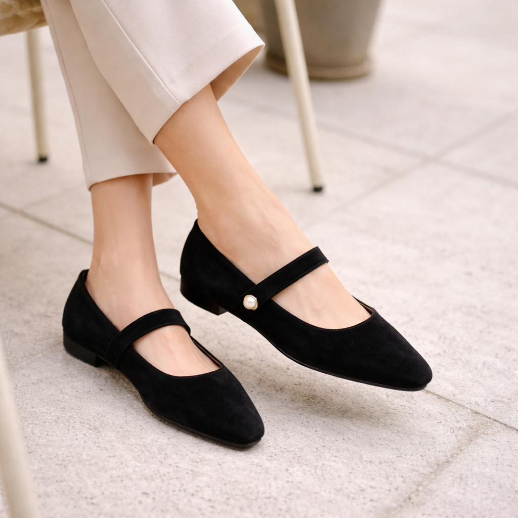 Women's Ballet Flats | Pointed Toe | Pearl Strap, Elegant