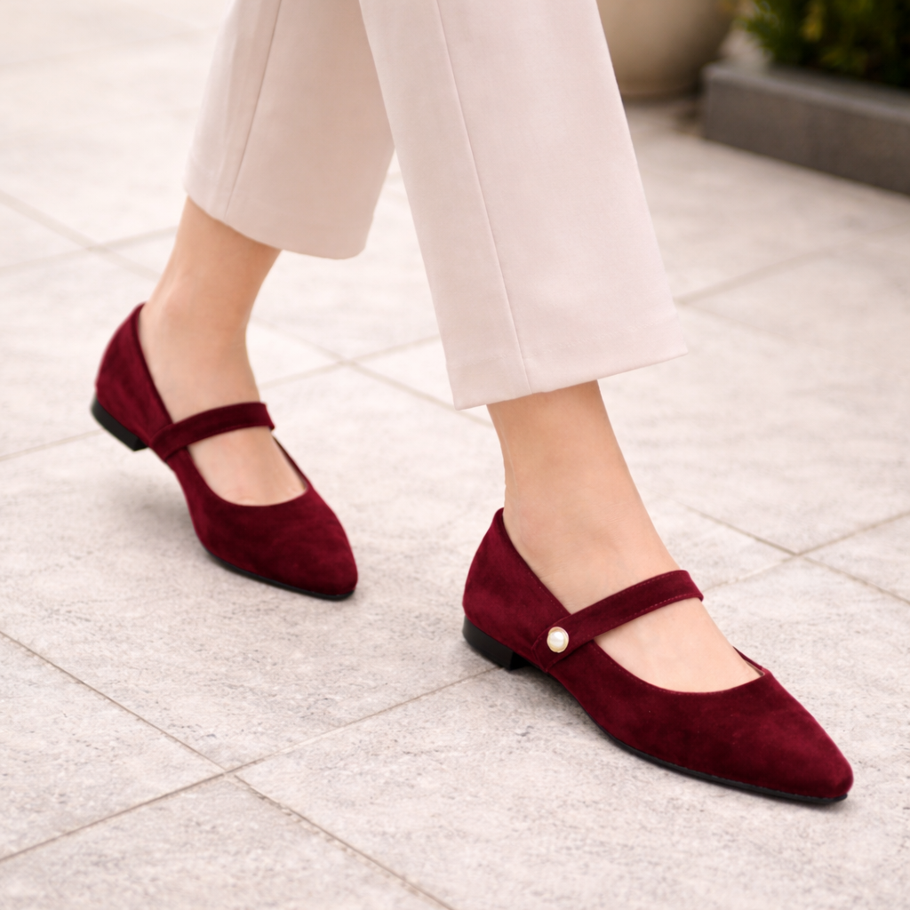 Women's Ballet Flats | Pointed Toe | Pearl Strap, Elegant