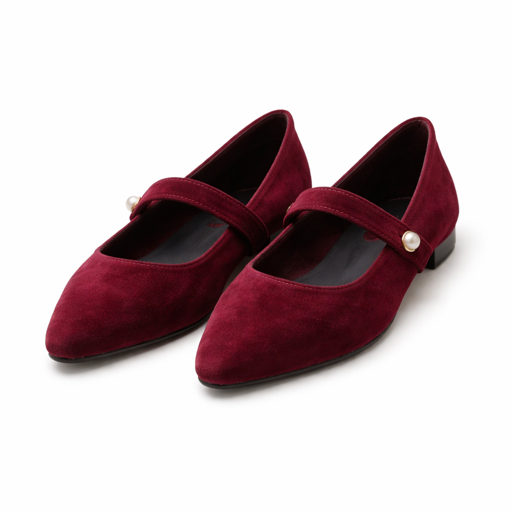 Women's Ballet Flats | Pointed Toe | Pearl Strap, Elegant