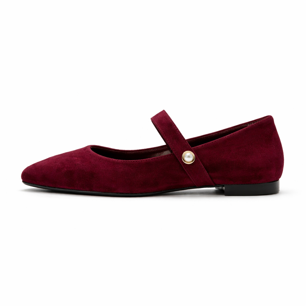 Women's Ballet Flats | Pointed Toe | Pearl Strap, Elegant