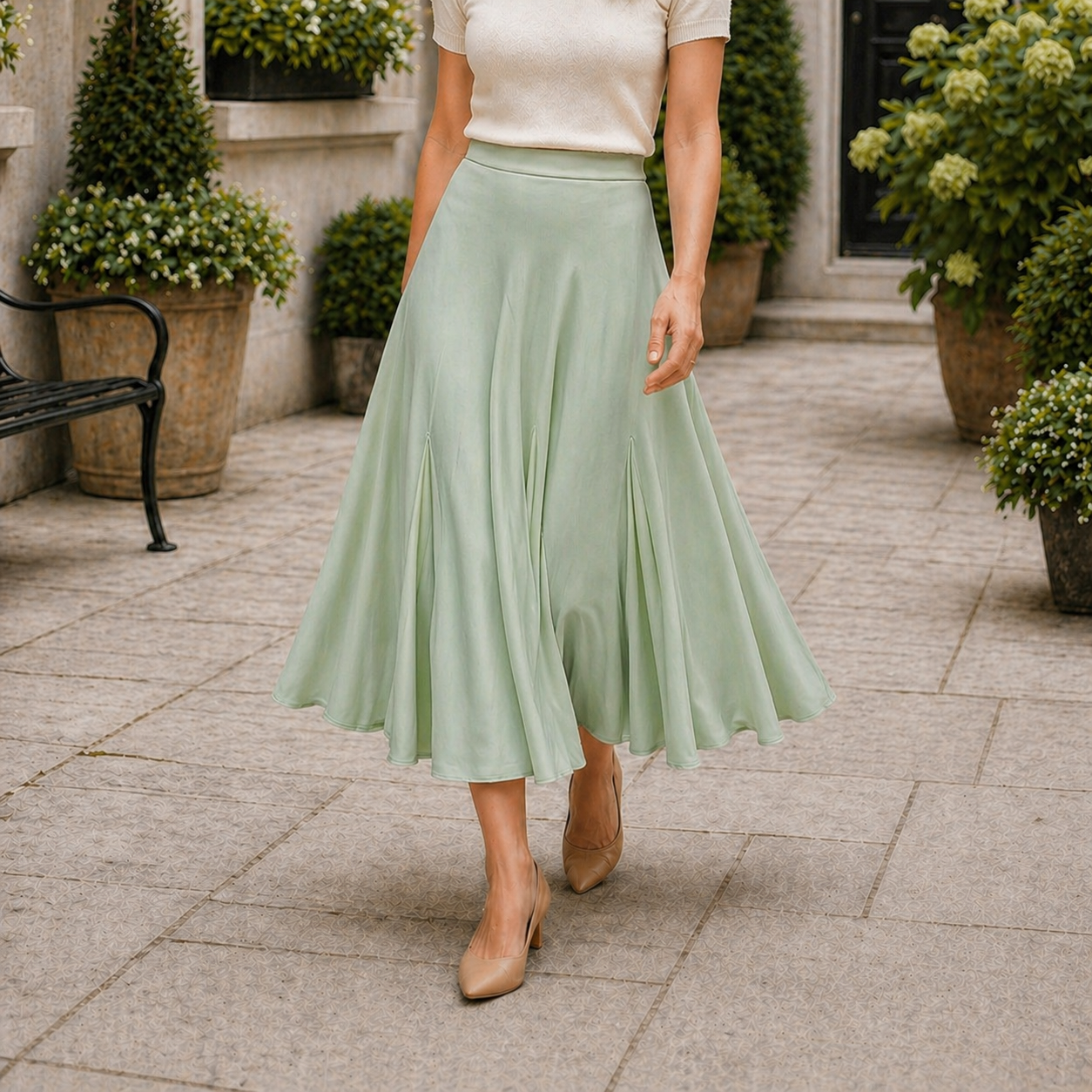 Women's Maxi Skirt | Flowing, Pleats | Black