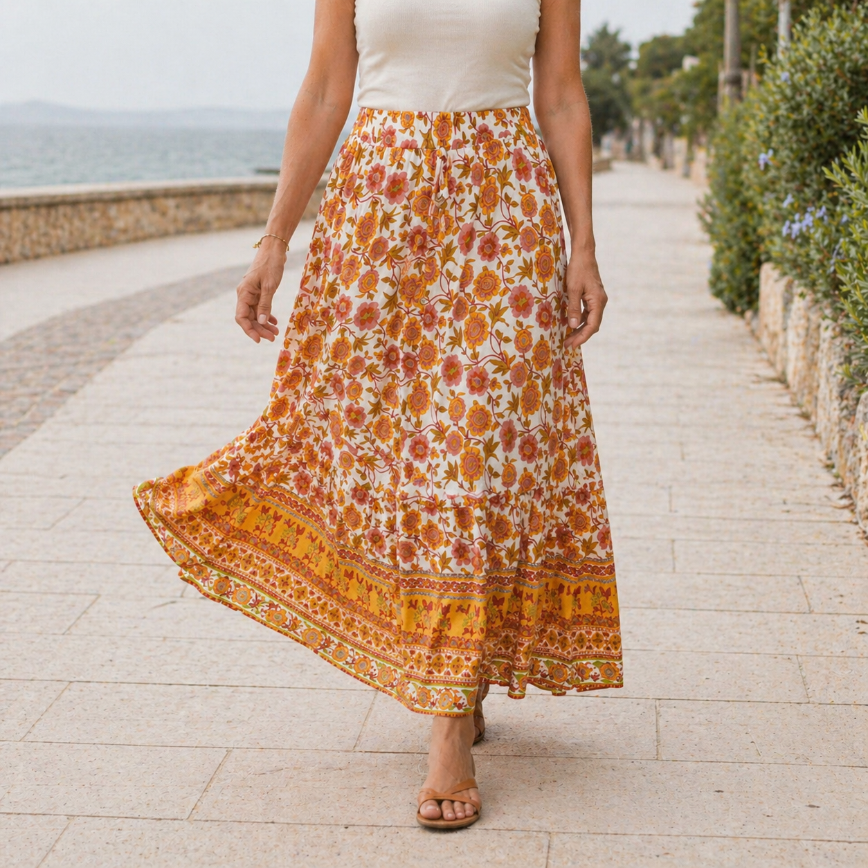 Maxi Skirt | Floral Design, Lightweight | Summer Wear