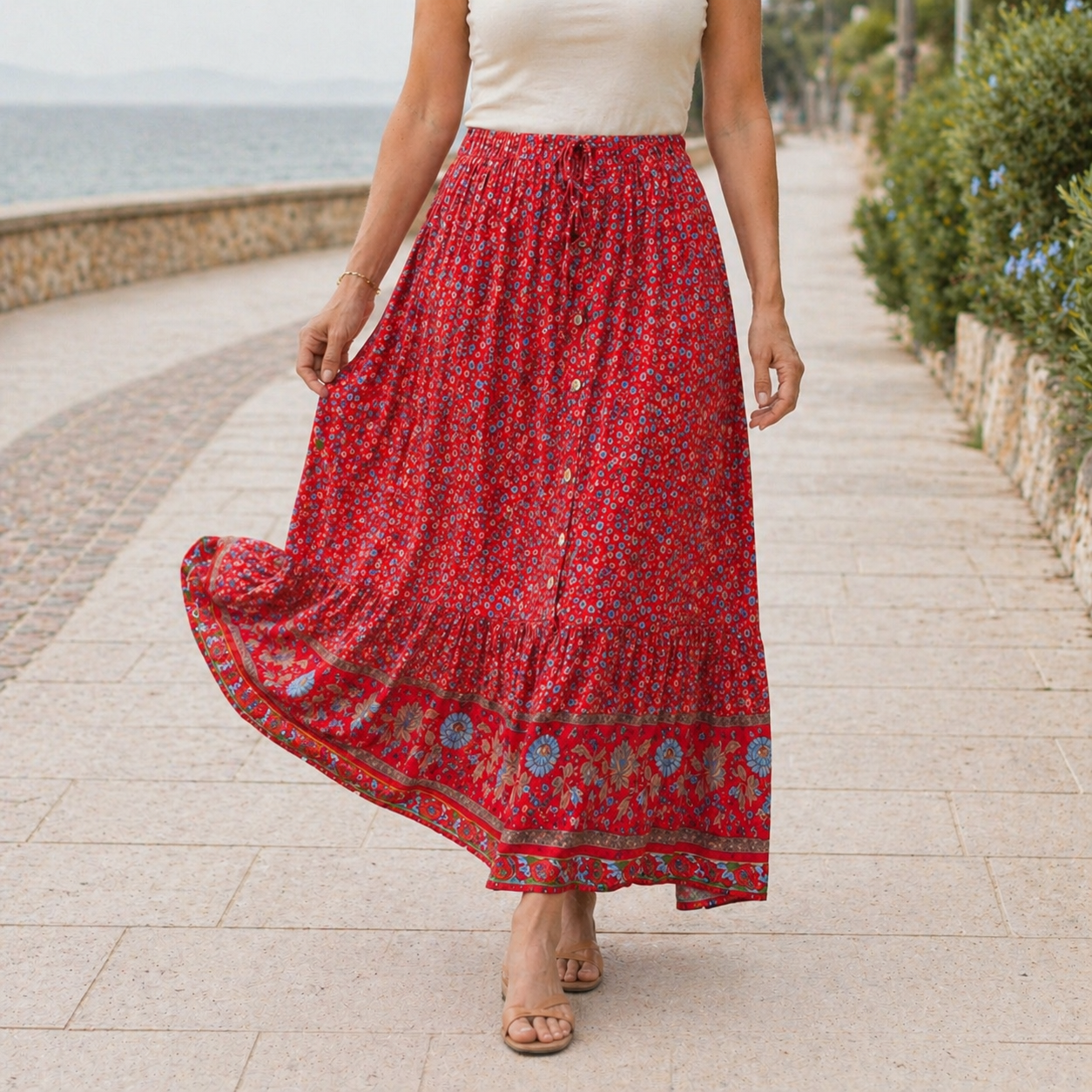 Maxi Skirt | Floral Design, Lightweight | Summer Wear