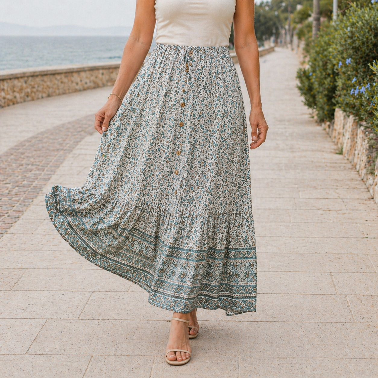 Maxi Skirt | Floral Design, Lightweight | Summer Wear