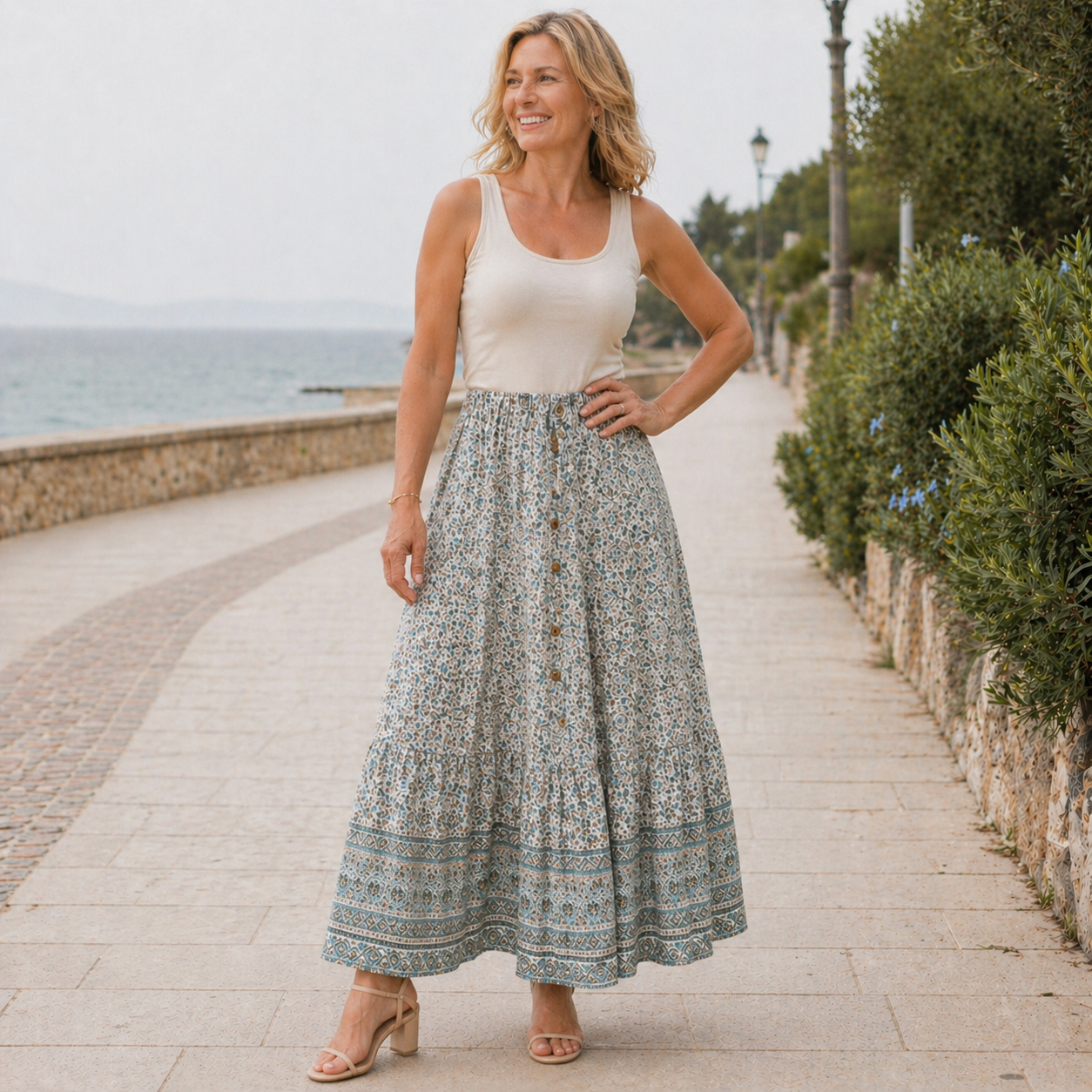 Maxi Skirt | Floral Design, Lightweight | Summer Wear
