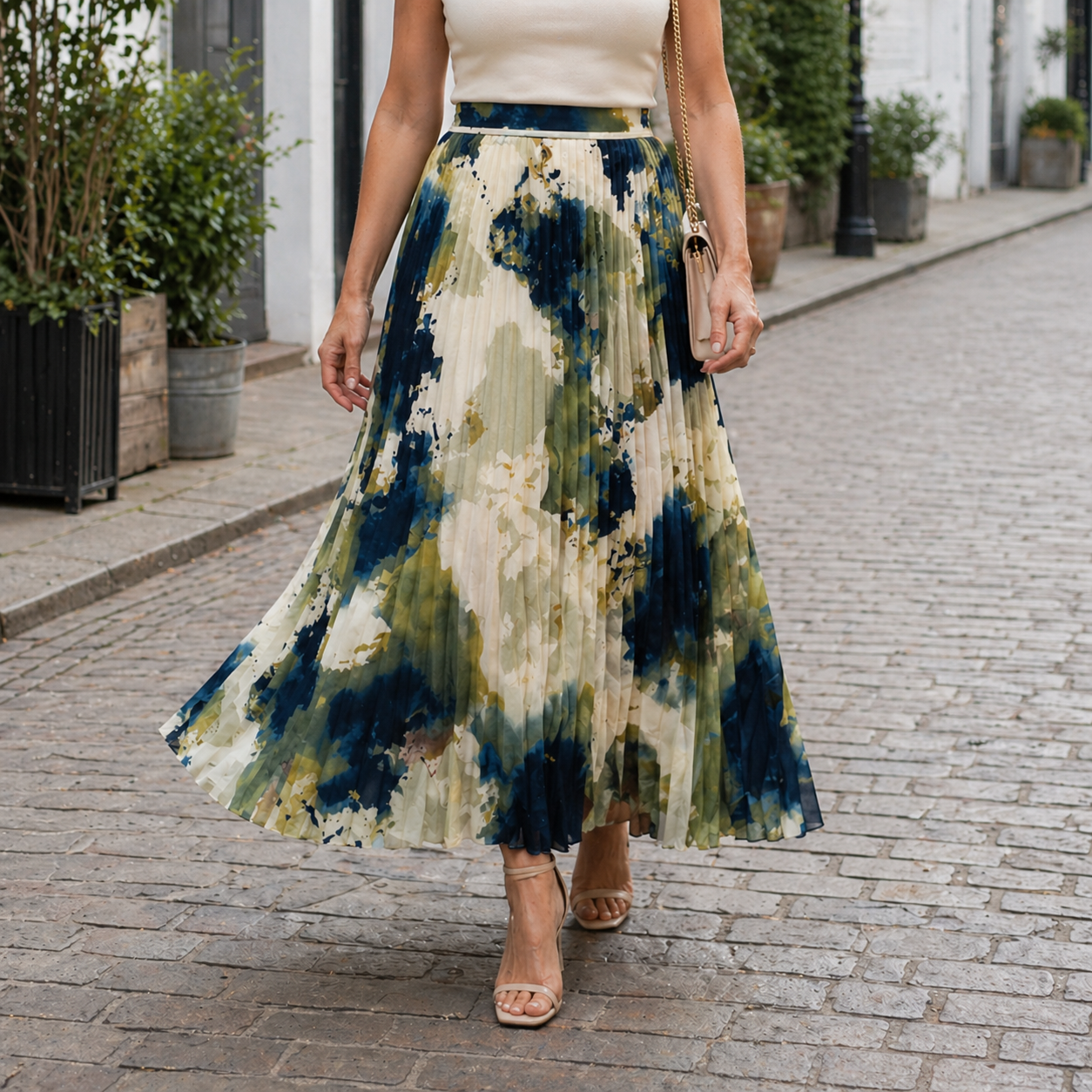 Women's Maxi Skirt | Floral Design, Pleated Details