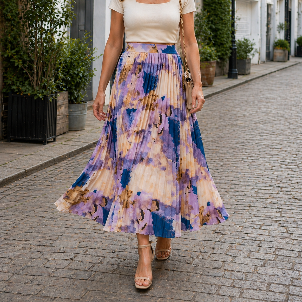 Women's Maxi Skirt | Floral Design, Pleated Details