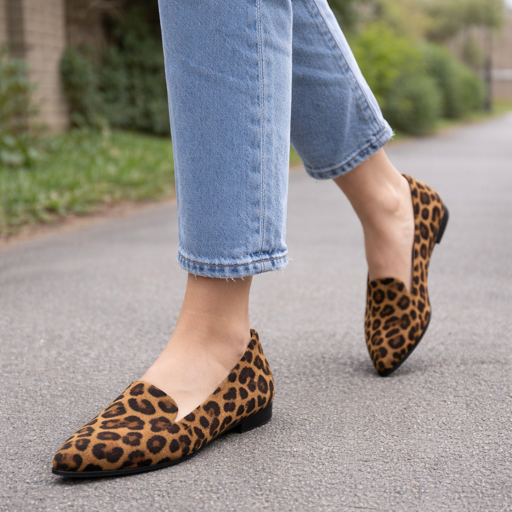 Women's Ballerina Flats | Leopard Print, Pointed Toe | Slip On Comfort