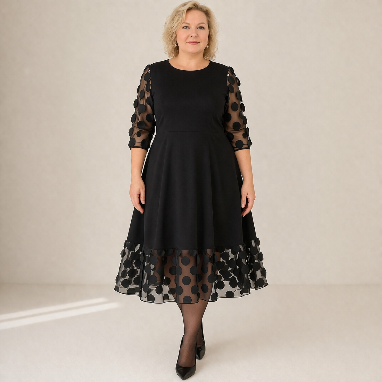 Plus Size Dress Women's Polka Dot Flared Fit Casual Modern Style