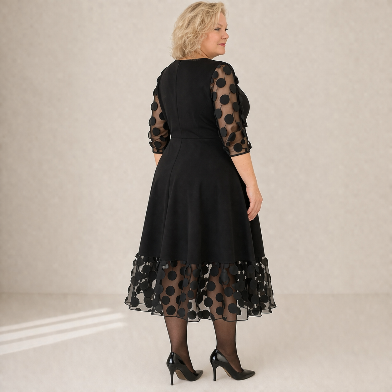 Plus Size Dress Women's Polka Dot Flared Fit Casual Modern Style
