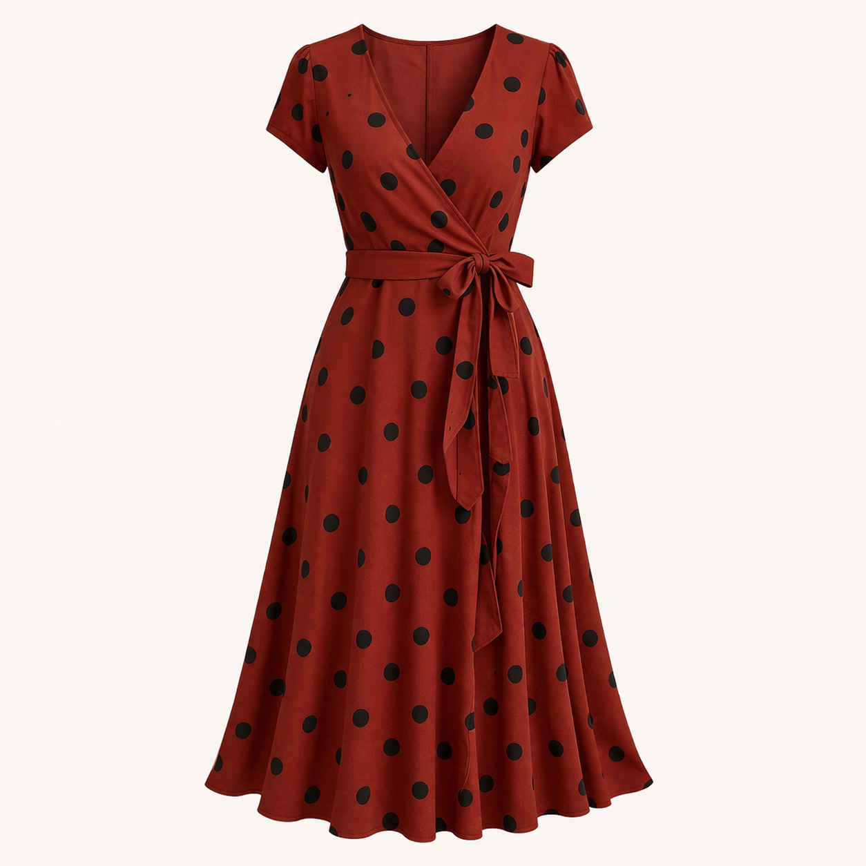 Women's Midi Dress Polka Dot Waist Tie Casual Flowy Style