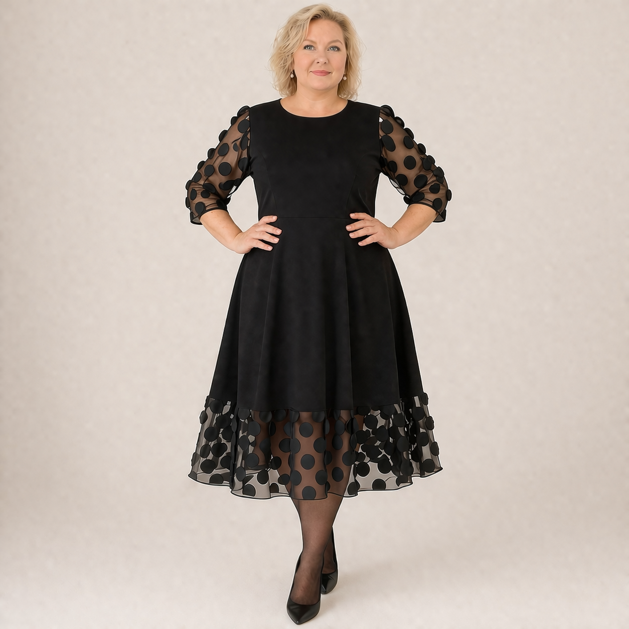 Plus Size Dress Women's Polka Dot Flared Fit Casual Modern Style
