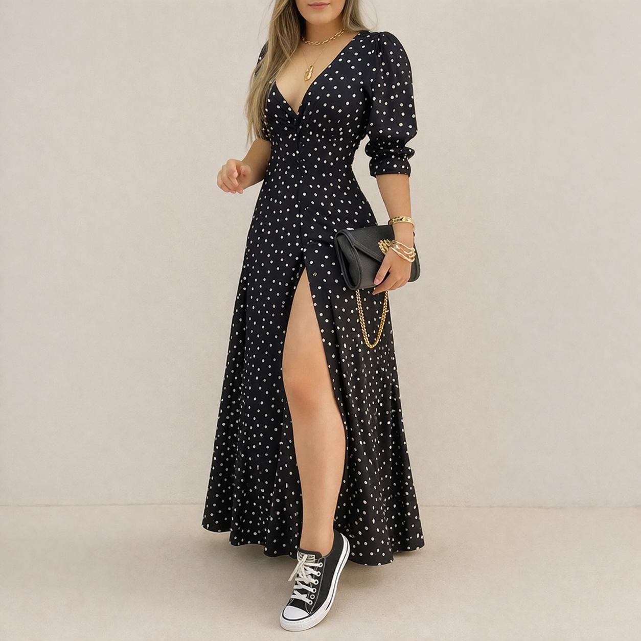Polka Dot Dress Women's Elegant Classic Style Flowy Fit