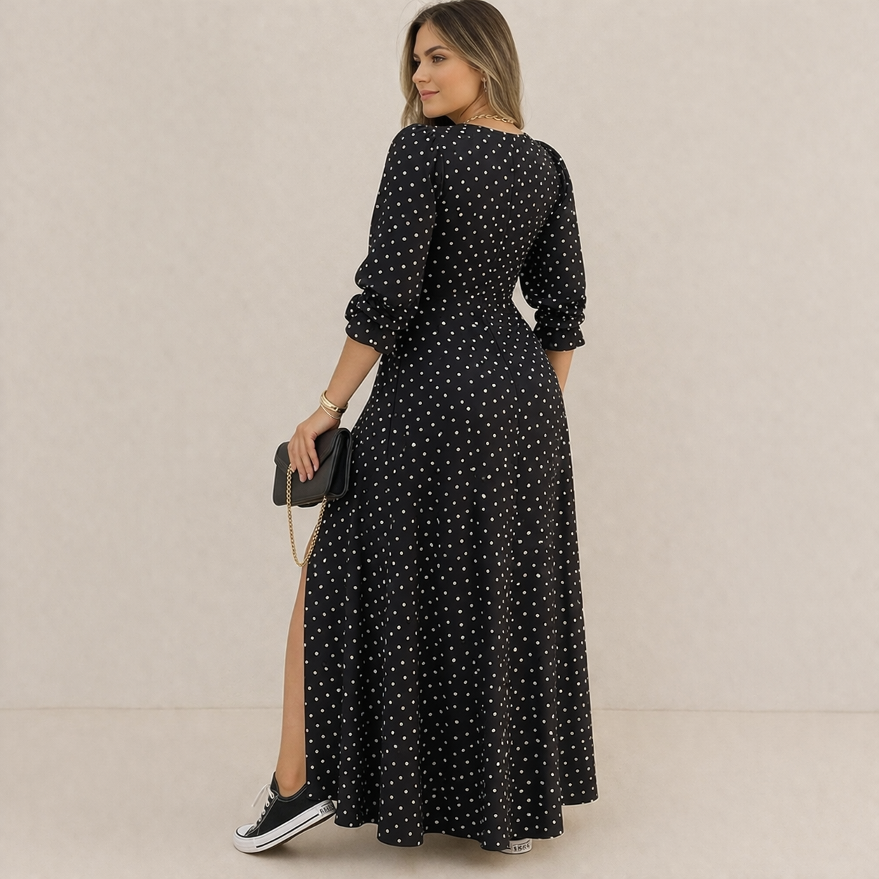 Polka Dot Dress Women's Elegant Classic Style Flowy Fit