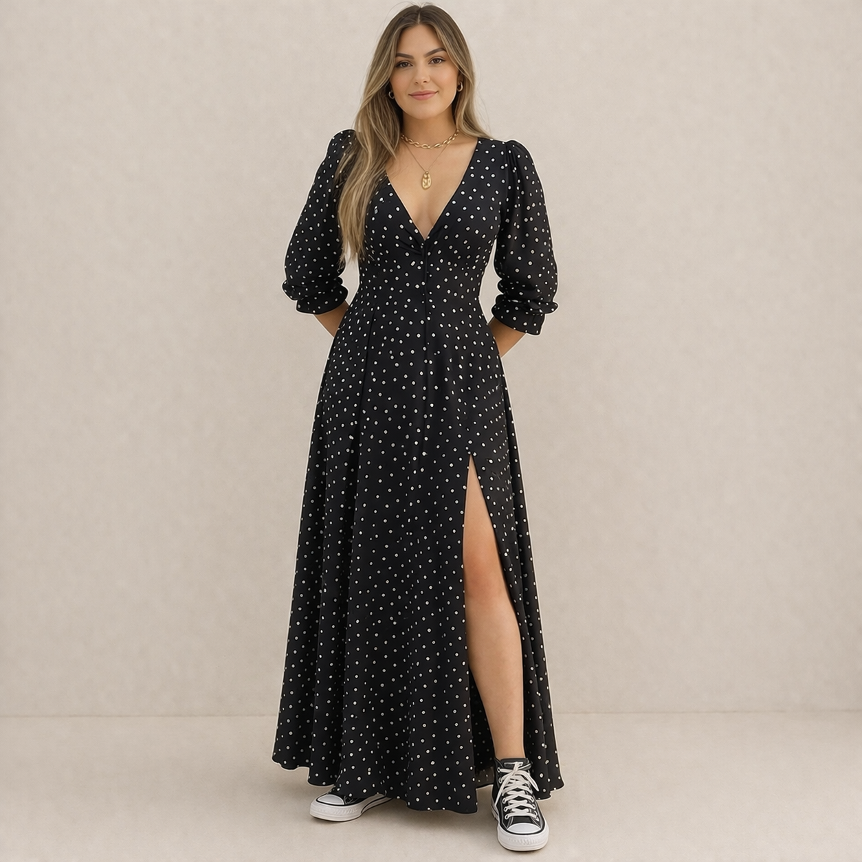 Polka Dot Dress Women's Elegant Classic Style Flowy Fit