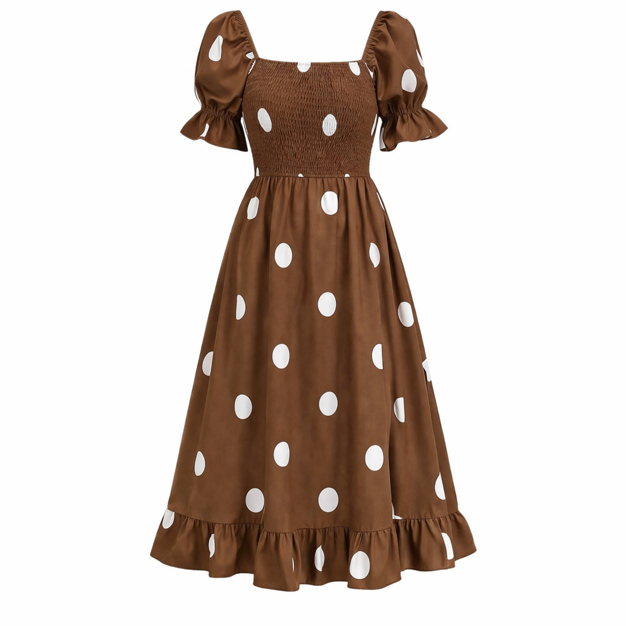 Polka Dot Midi Dress | Women's Puff Sleeve | Elegant Flowy Style