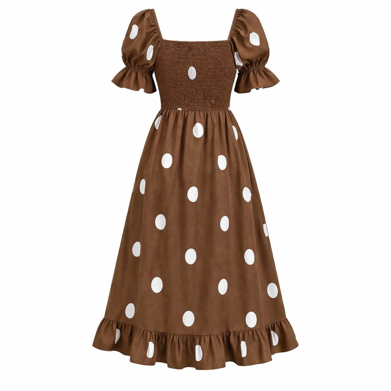 Polka Dot Midi Dress | Women's Puff Sleeve | Elegant Flowy Style