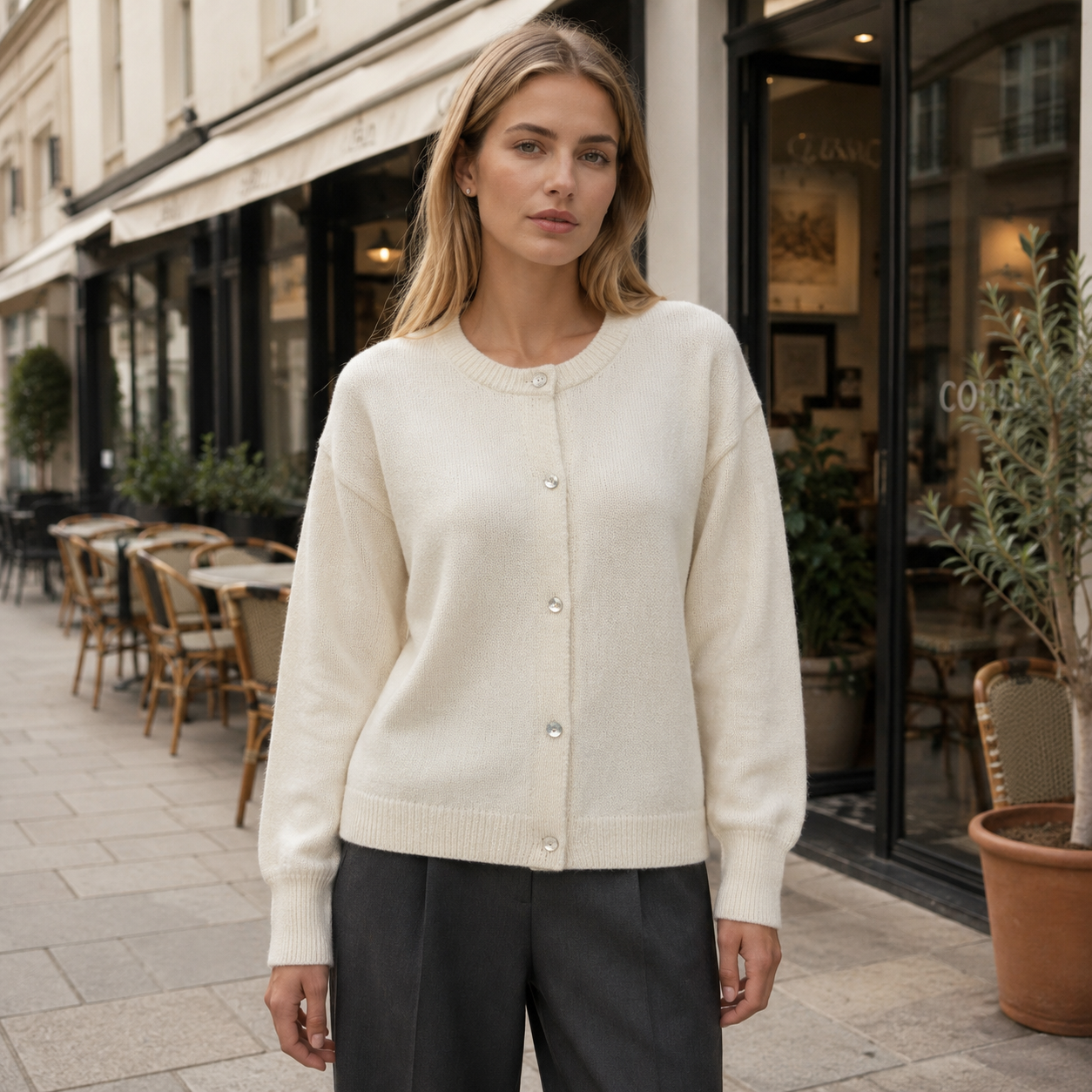 Women's Knit Cardigan | Elegant Button Front, Round Neck