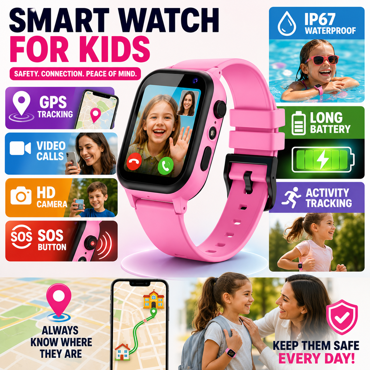 Kids GPS Smart Watch | Video Calls, SOS Function | Safety Phone