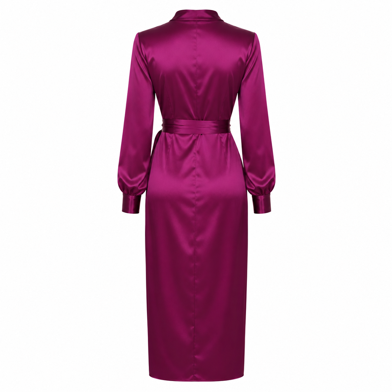 Satin Wrap Midi Dress | Deep Plum | Long Sleeve