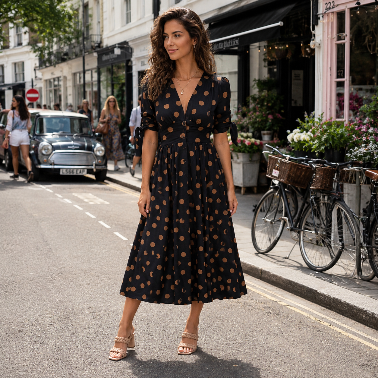Polka Dot Dress | Midi Style, Short Sleeves | Trendy