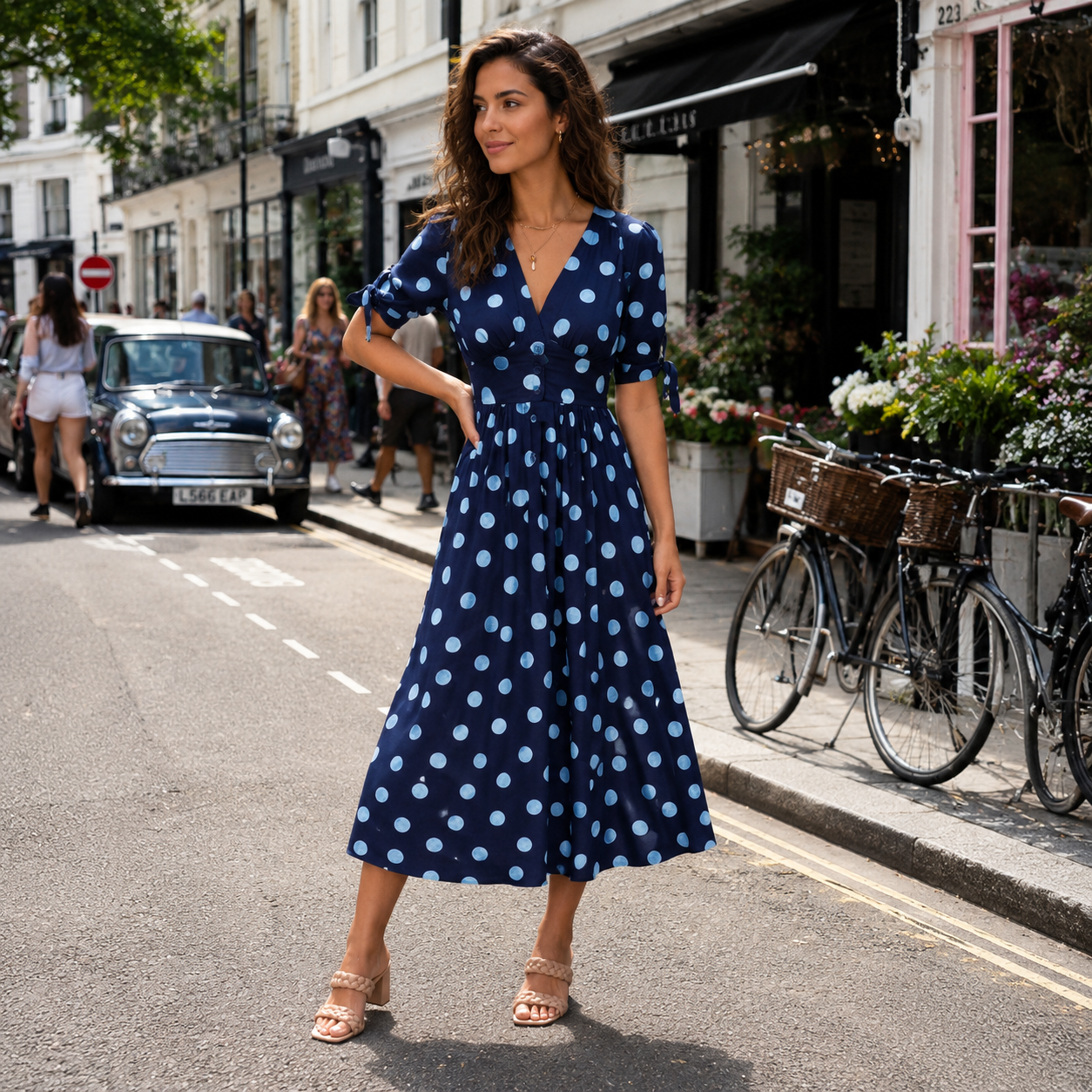 Polka Dot Dress | Midi Style, Short Sleeves | Trendy