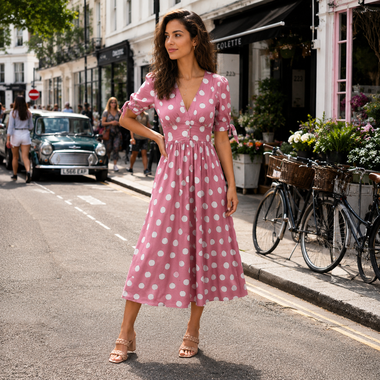 Polka Dot Dress | Midi Style, Short Sleeves | Trendy