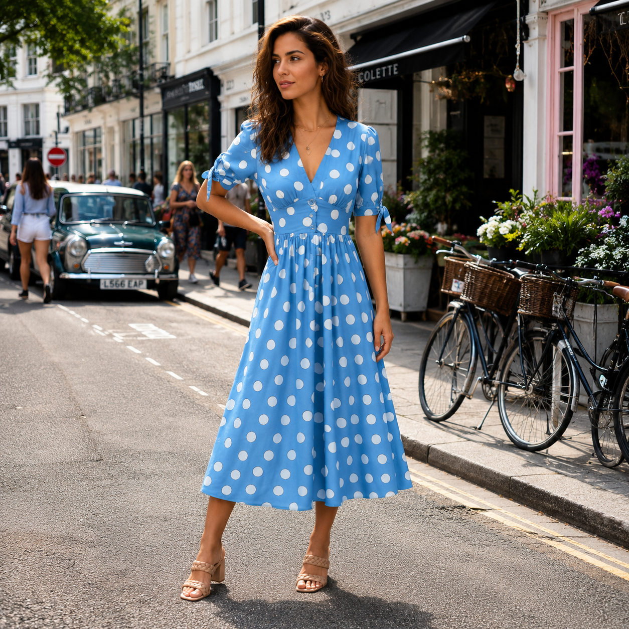 Polka Dot Dress | Midi Style, Short Sleeves | Trendy
