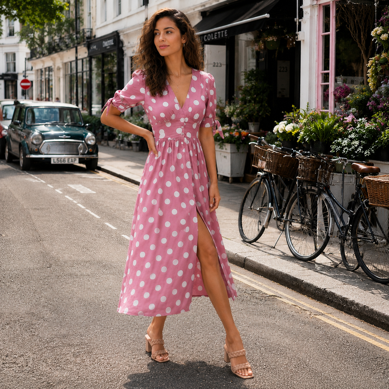 Polka Dot Dress | Midi Style, Short Sleeves | Trendy
