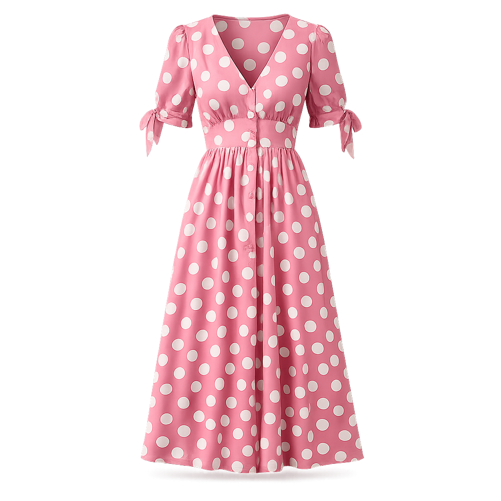 Polka Dot Dress | Midi Style, Short Sleeves | Trendy