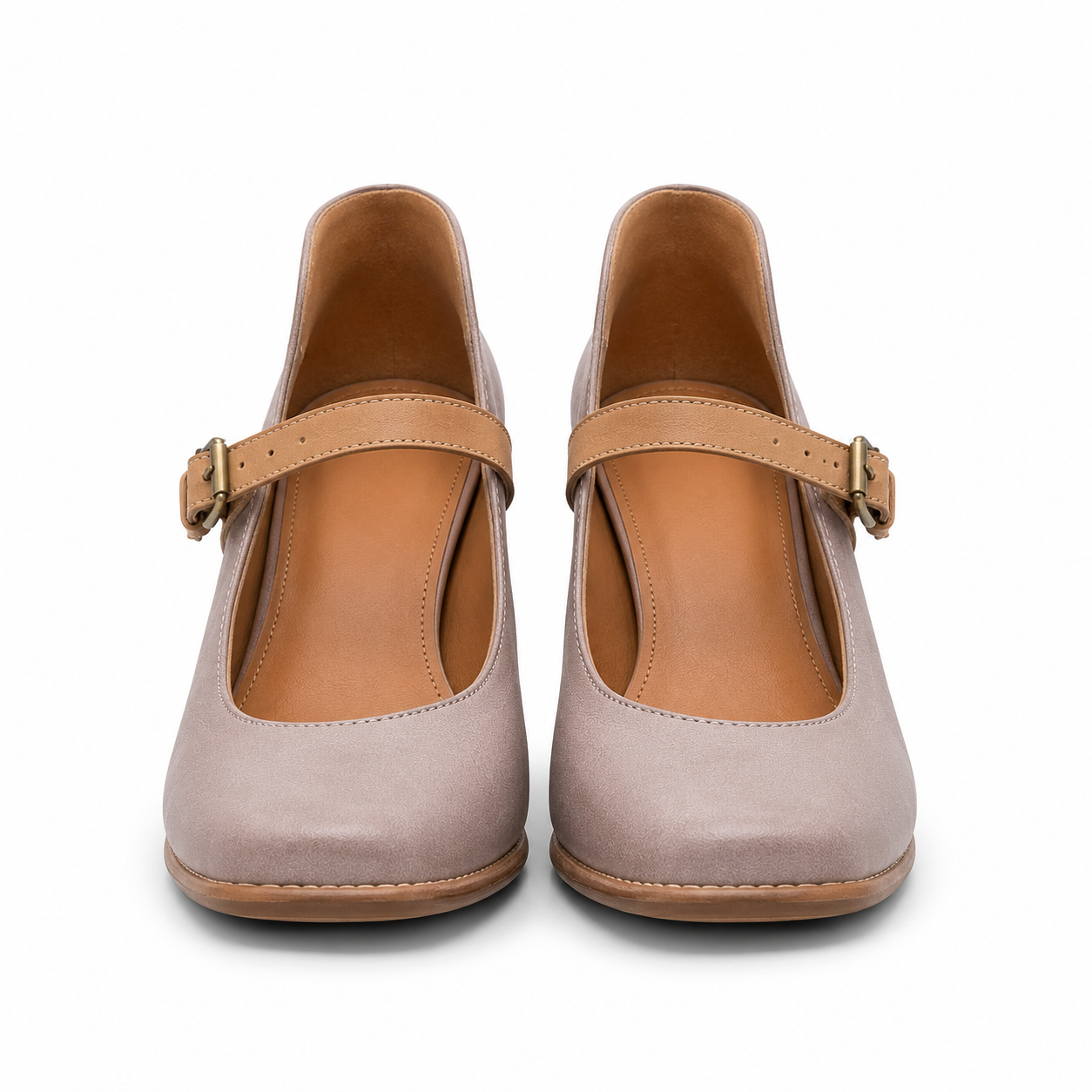 Women's Mary Jane Block Heel Shoes with Square Toe and Ankle Strap