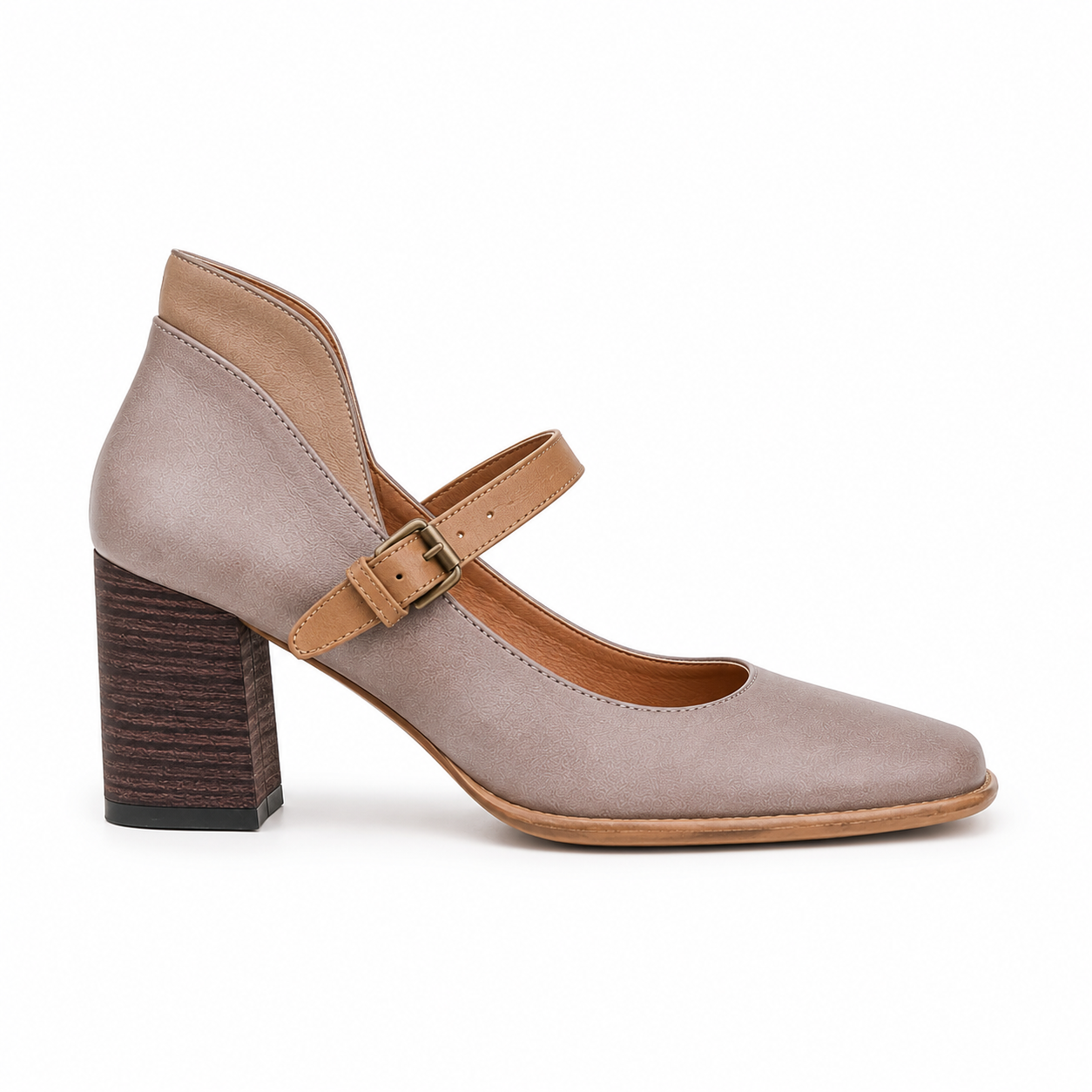Women's Mary Jane Block Heel Shoes with Square Toe and Ankle Strap
