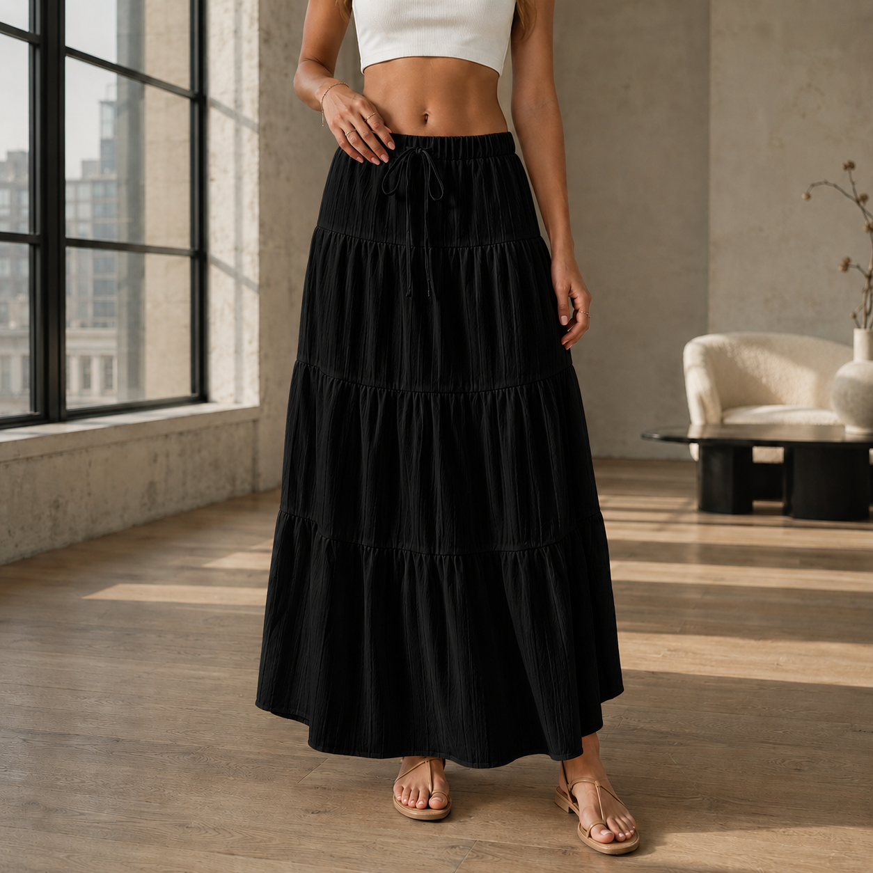 Maxi Skirt | Women's High Waist Pleated Skirt | Comfortable