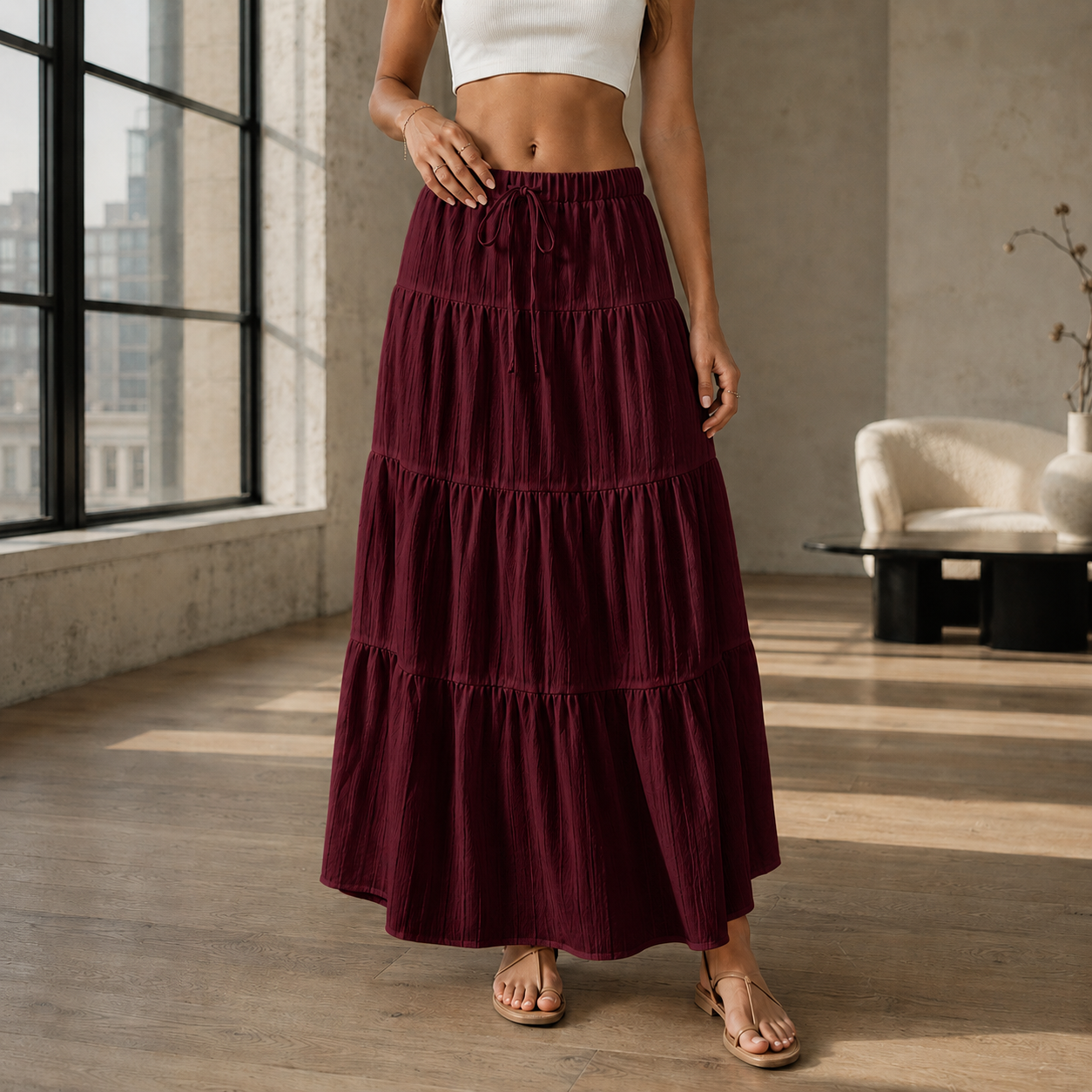 Maxi Skirt | Women's High Waist Pleated Skirt | Comfortable