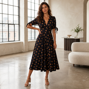 Polka Dot Dress | Women, V-Neck | Button Front Style