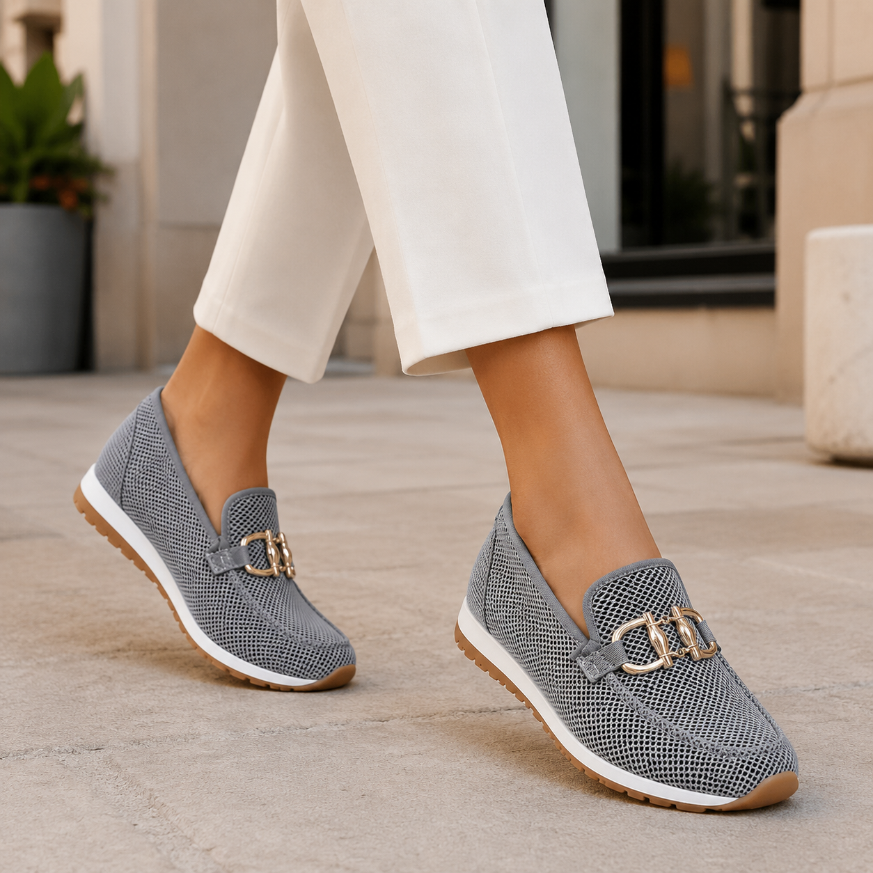 Loafers | Women's Mesh Slip-On Shoes, Breathable Comfort | Metal Buckle Casual Flats