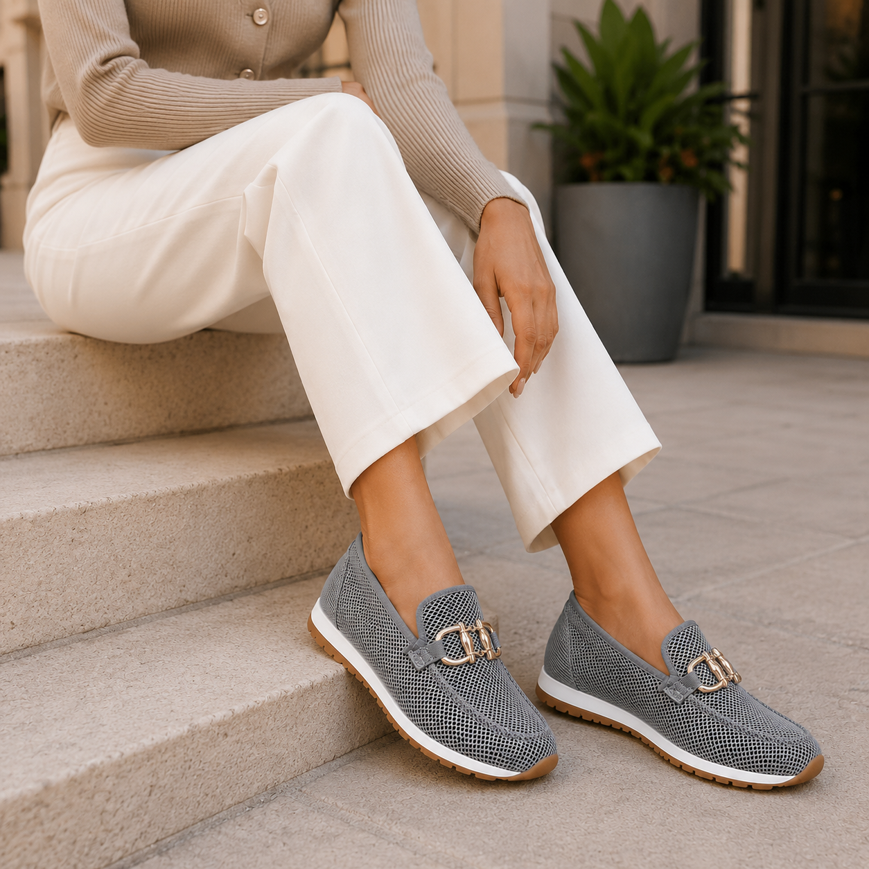 Loafers | Women's Mesh Slip-On Shoes, Breathable Comfort | Metal Buckle Casual Flats