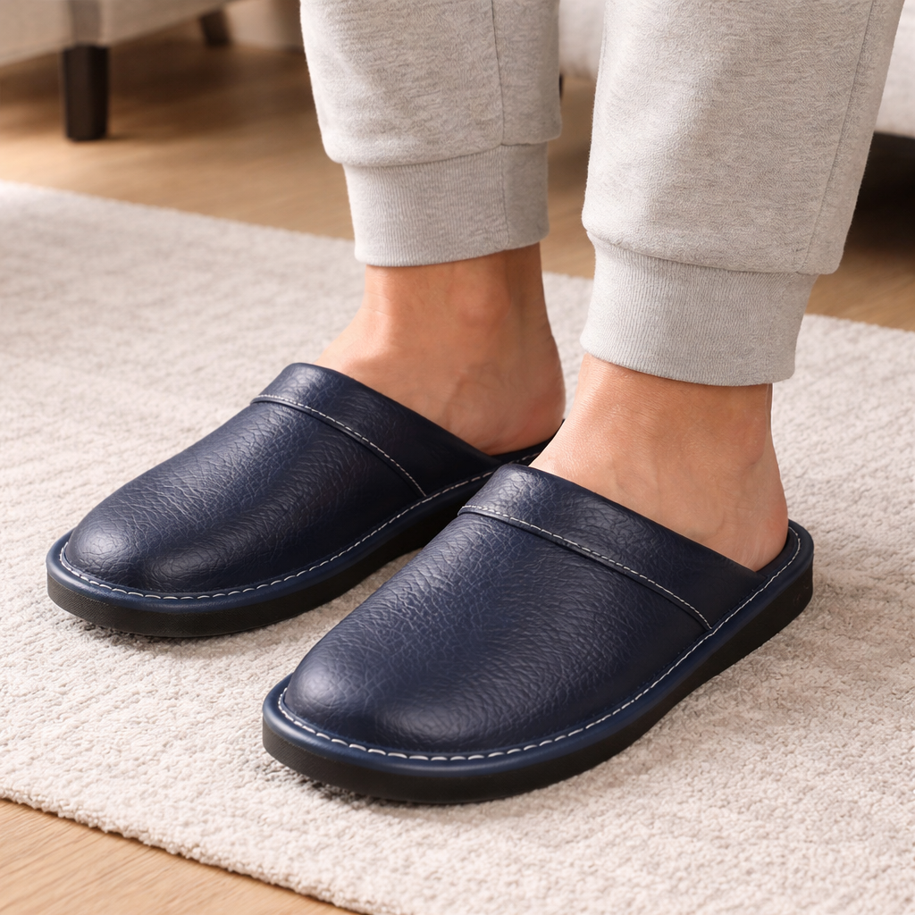 Men's Leather Slippers | Slip-On Design | Indoor Comfort